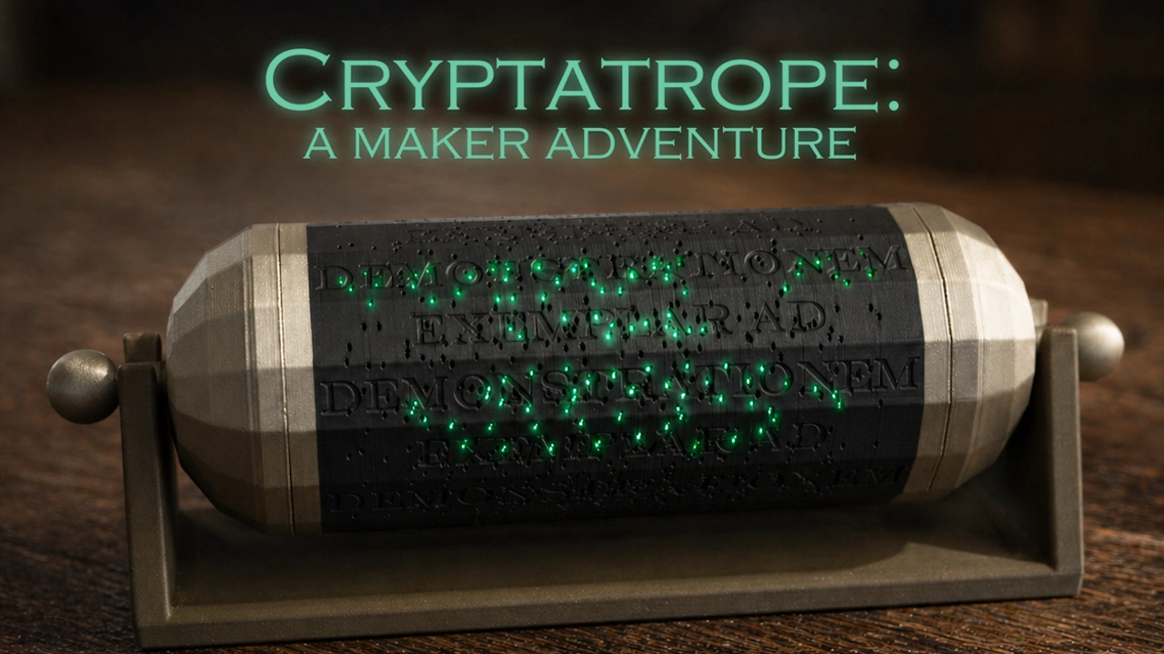 Cryptatrope Adventure title above a glowing Cryptatrope on its stand